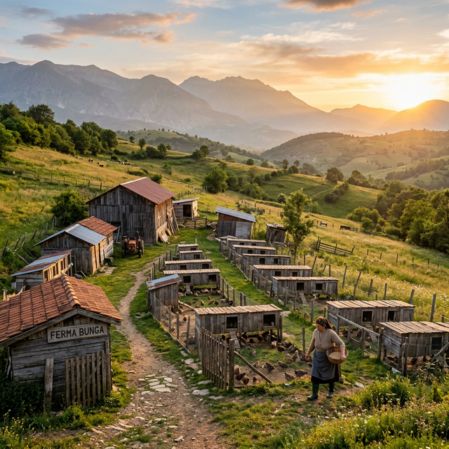 Albanian quail farm at sunrise